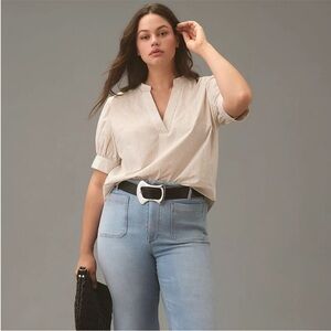 Anthropologie V neck Henley popover top